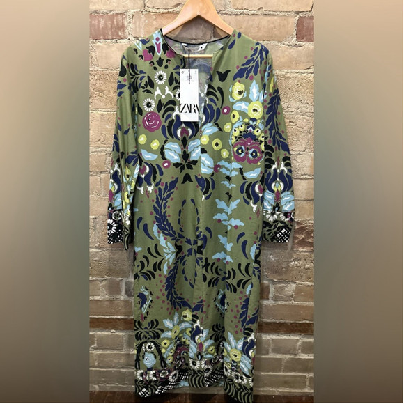 Zara | Green Floral Midi Dress - Picture 4 of 8